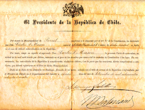 Carta de naturalizacin del estadounidense Charles Sumner Mason