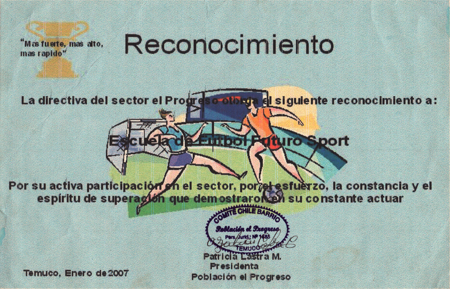 Reconocimiento Escuela de Futbol Reconocimiento Escuela de Futbol