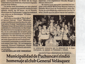 Homenaje al club deportivo General Velásquez