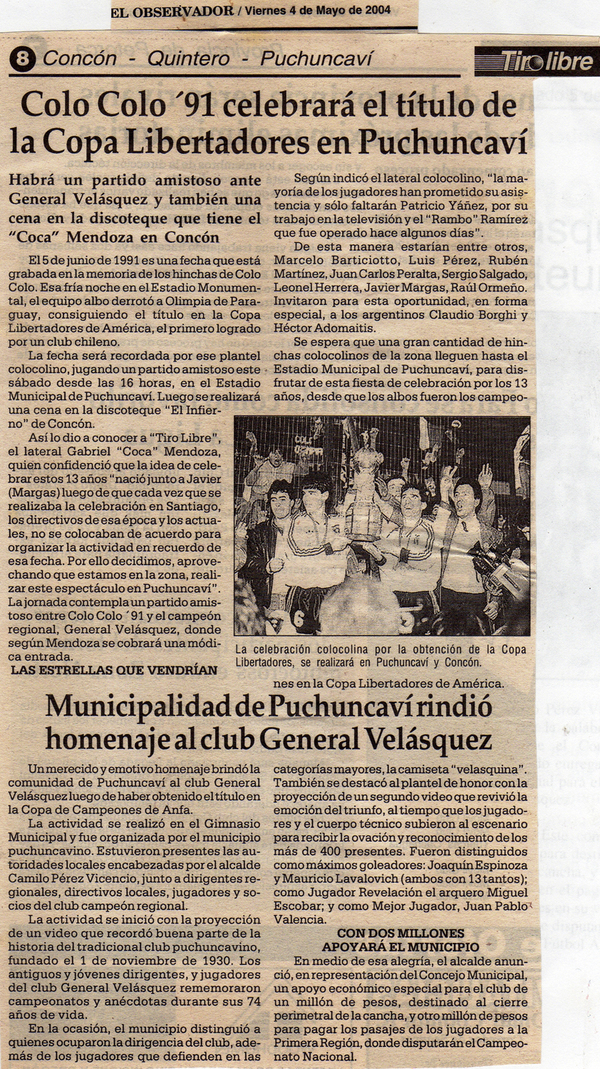 Homenaje al club deportivo General Velásquez