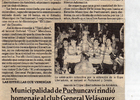 Homenaje al club deportivo General Velásquez