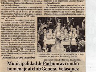 Homenaje al club deportivo General Velásquez