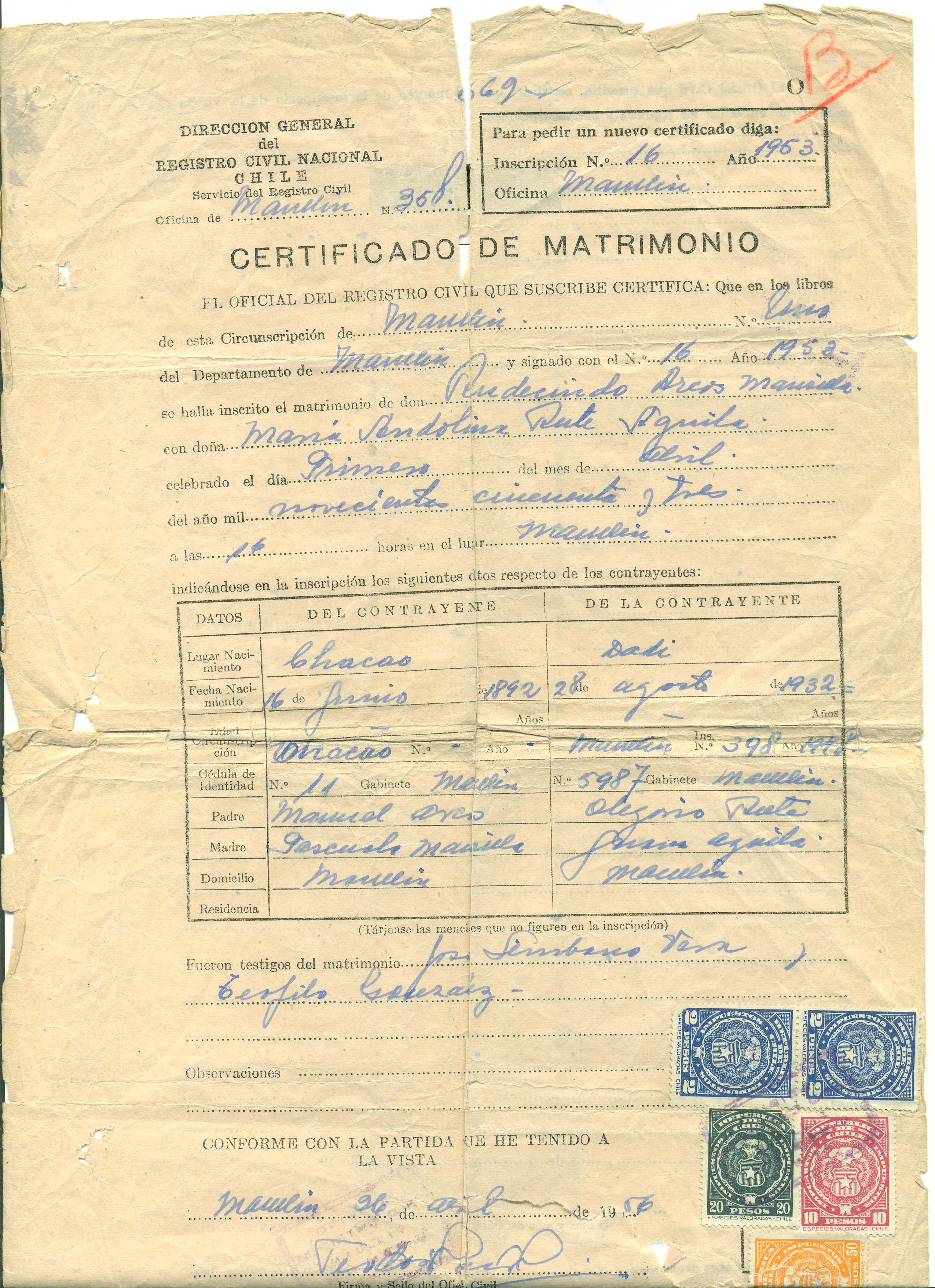 Certificado de matrimonio Certificado de matrimonio