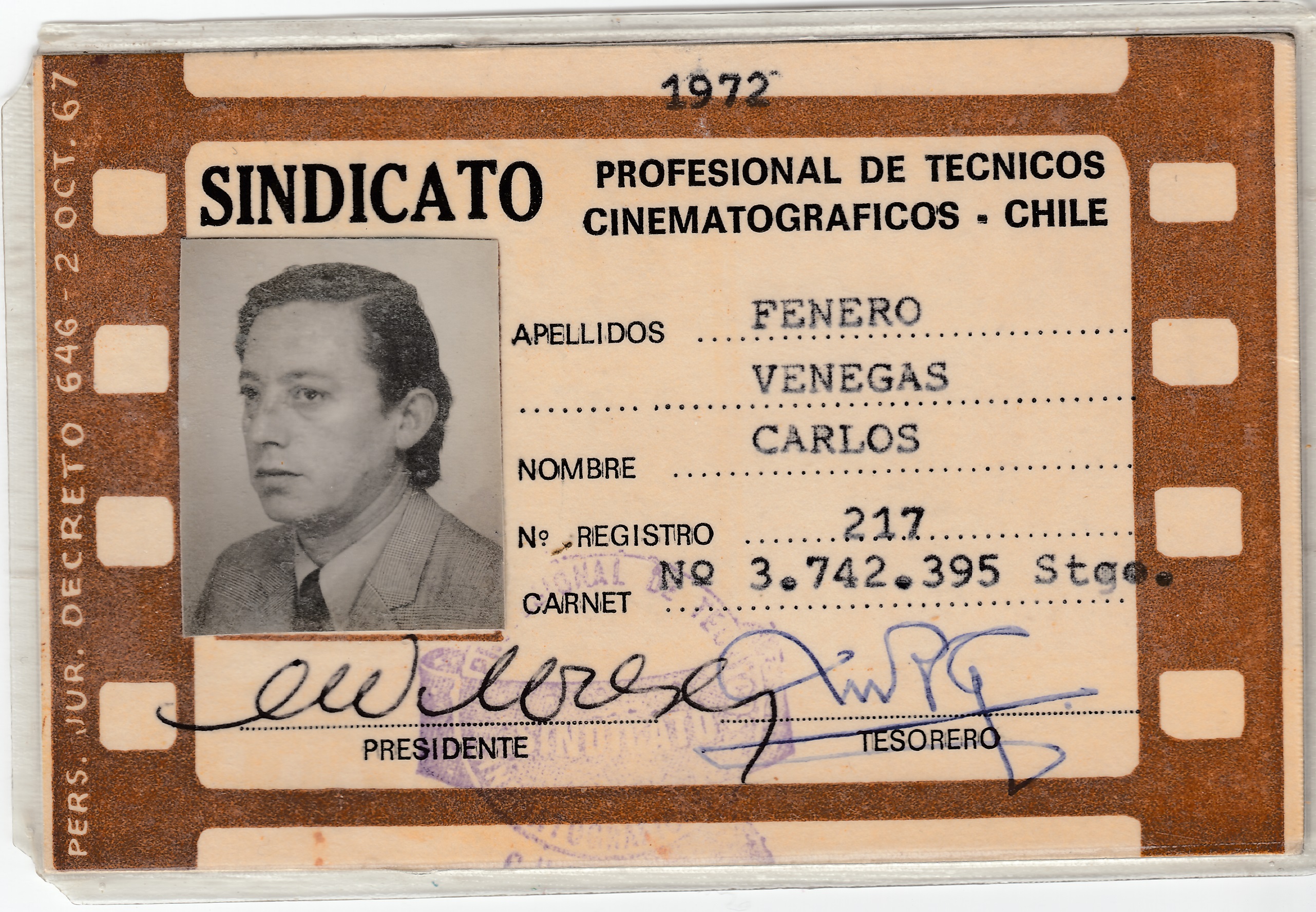 Credencial del Sindicato Profesional de Técnicos Cinematográficos Credencial del Sindicato Profesional de Técnicos Cinematográficos