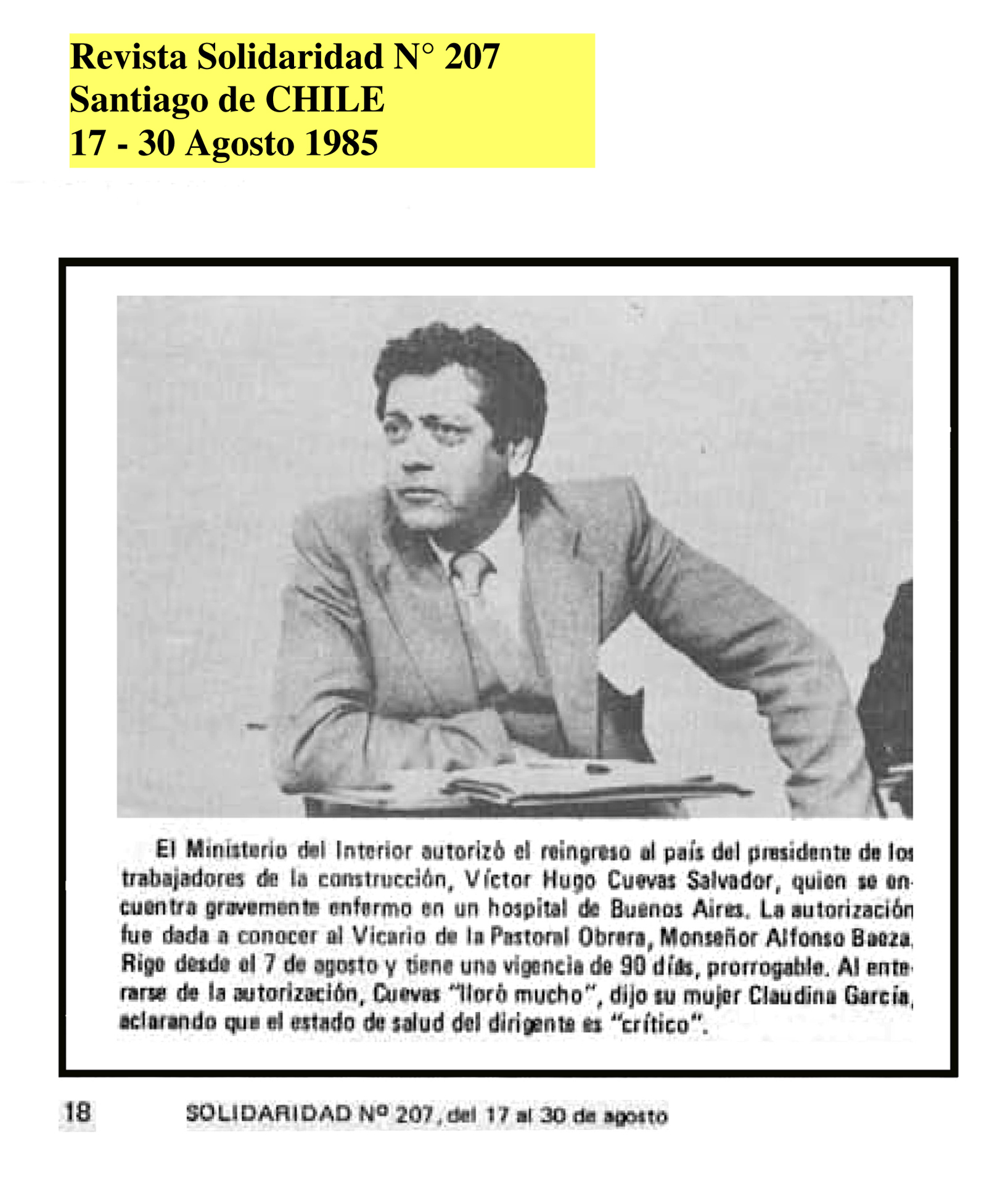 Reingreso al país de Héctor Cuevas Reingreso al país de Héctor Cuevas
