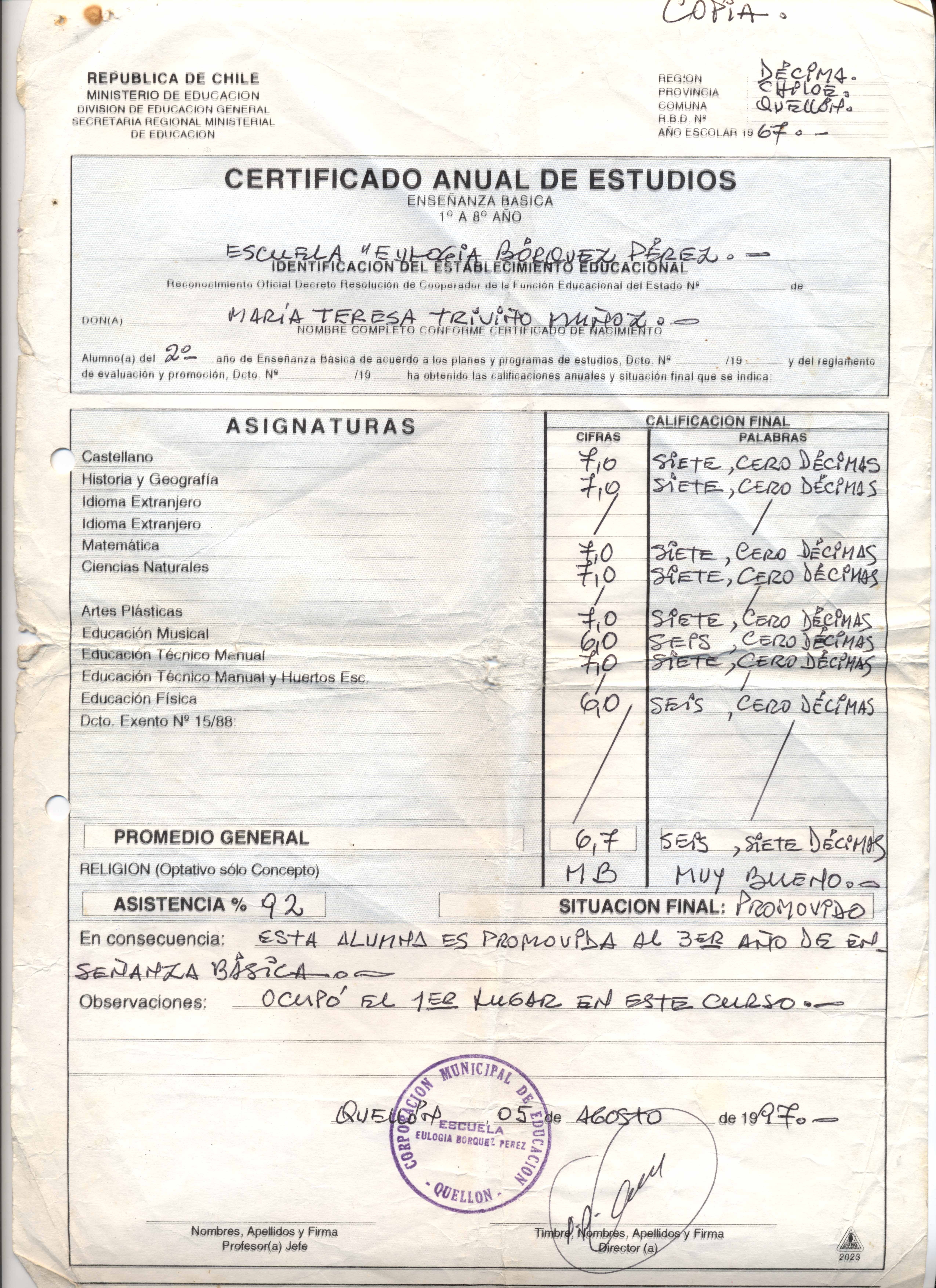 Certificado de notas Certificado de notas