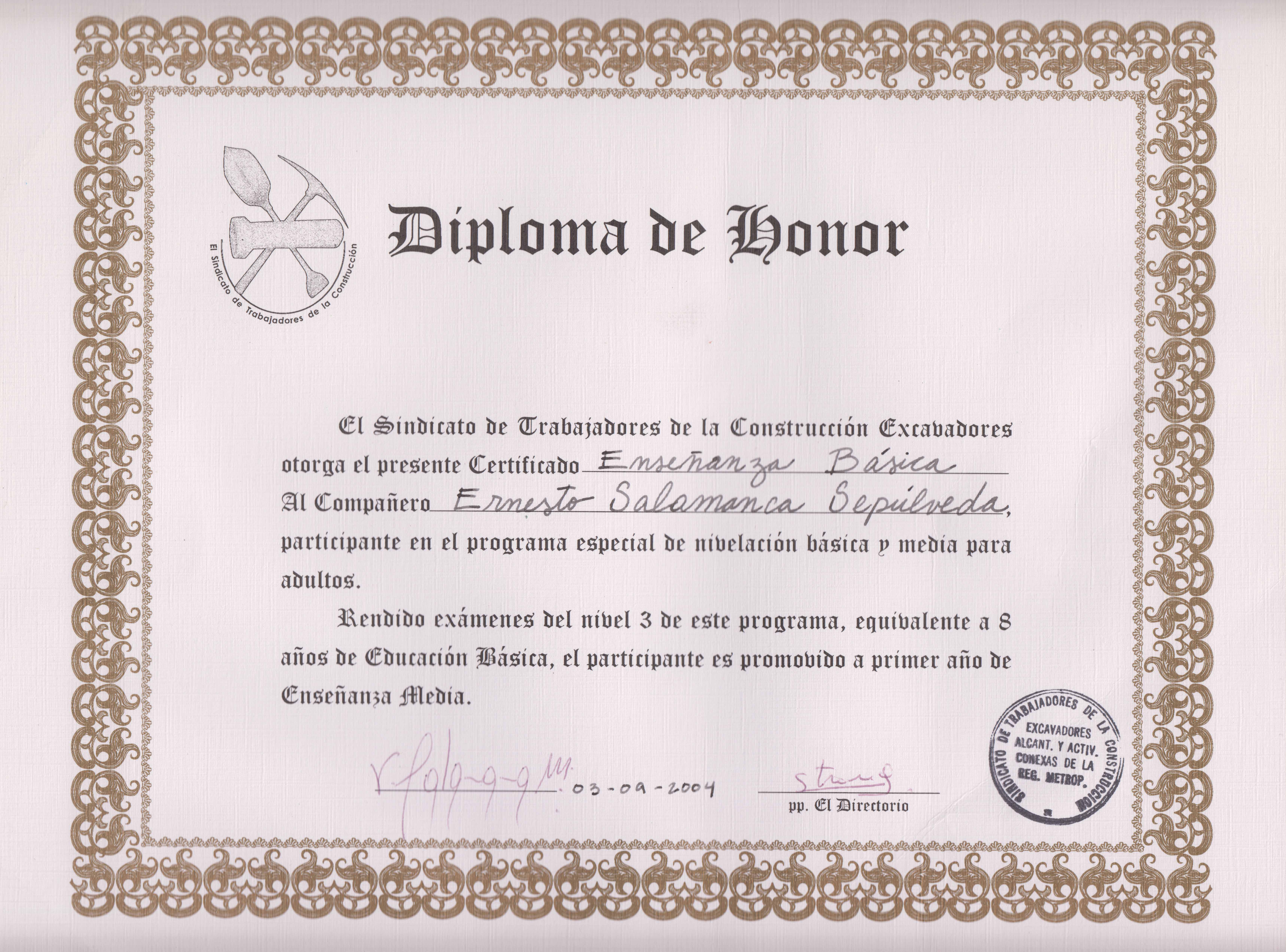 Diploma de capacitación del programa Chile Califica Diploma de capacitación del programa Chile Califica