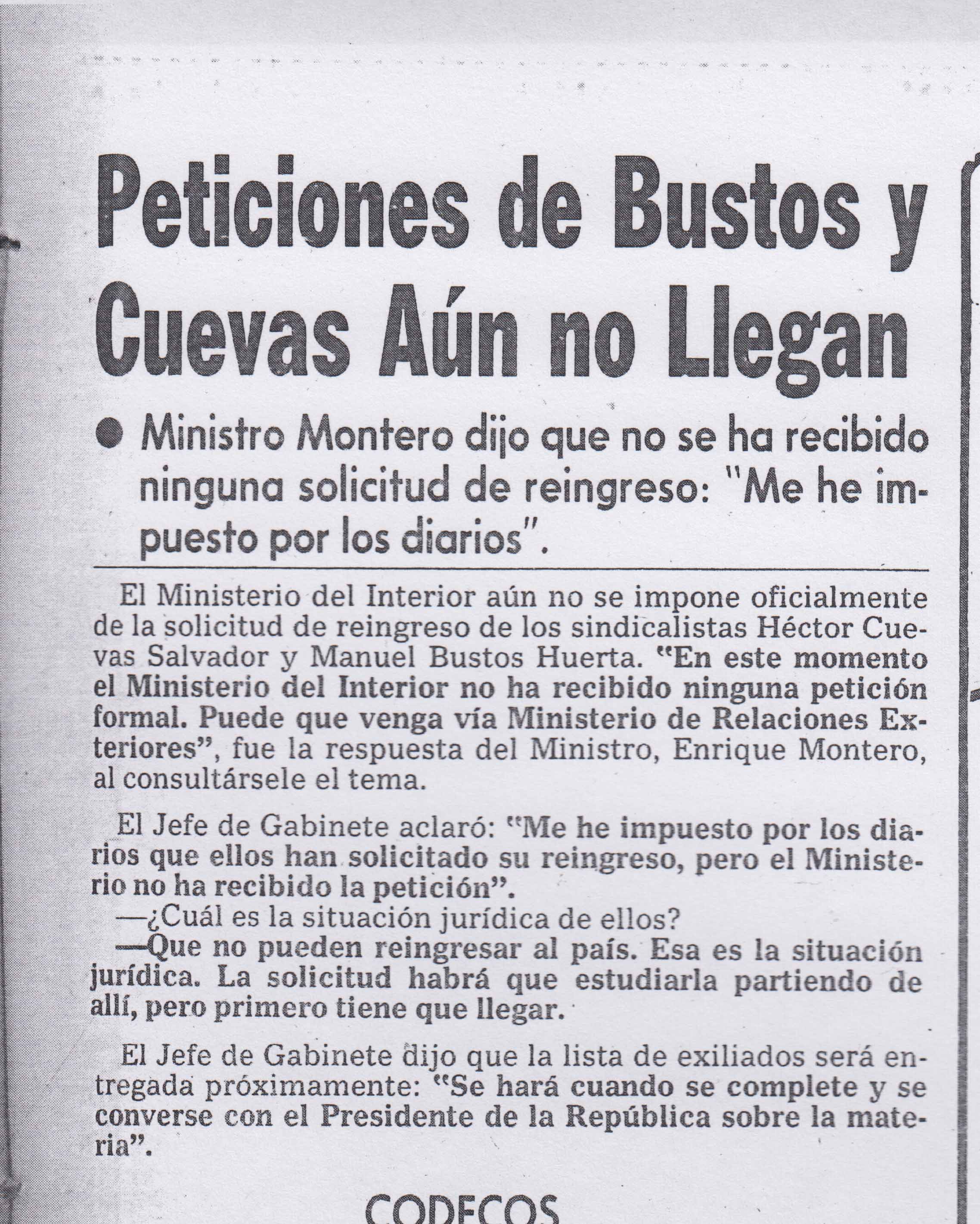 Declaración del Ministro del Interior sobre la expulsión de dirigentes sindicales Declaración del Ministro del Interior sobre la expulsión de dirigentes sindicales