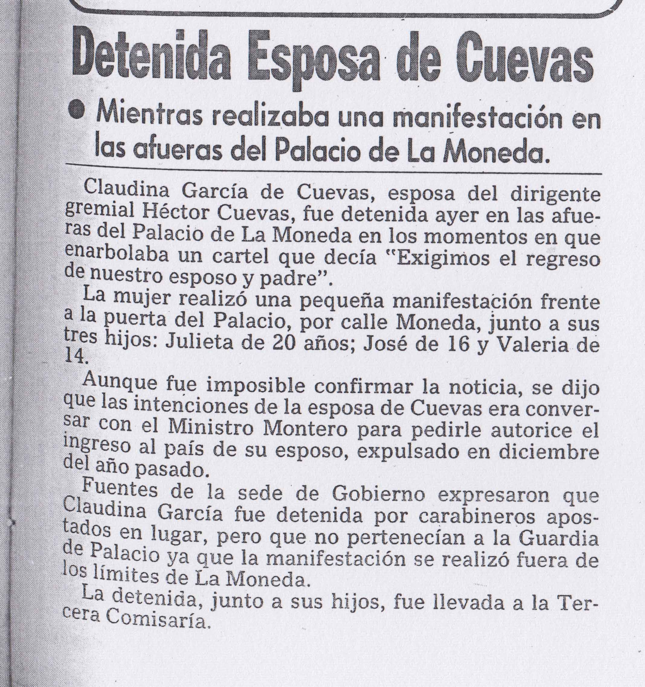 Detención de Claudina García Detención de Claudina García