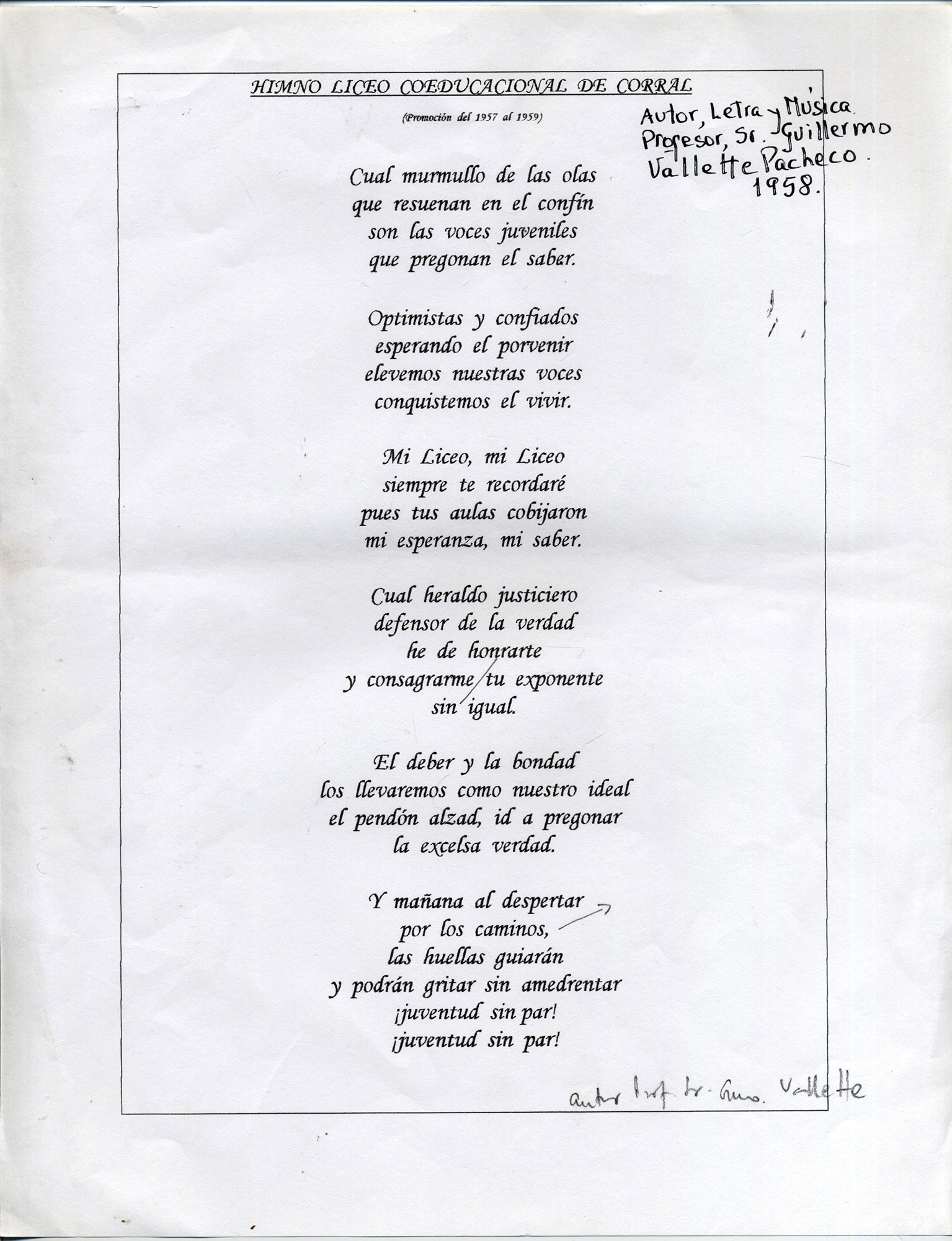 Himno del Liceo Coeducacional de Corral Himno del Liceo Coeducacional de Corral